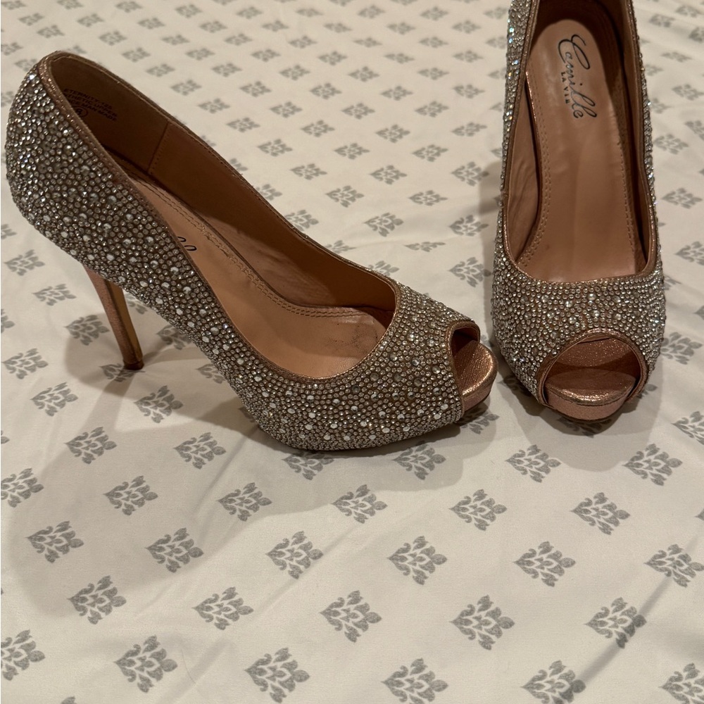 Camille La Vie Women's Glittering Peep-Toe Heels - Silver